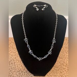 Necklace & Earring Set Silver W/Mickey Mouse Black Gemstones New